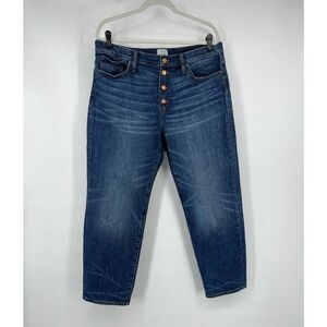 J.Crew Straightaway Jean Size 32 Button Fly High Rise 27”inseam Cropped Denim
